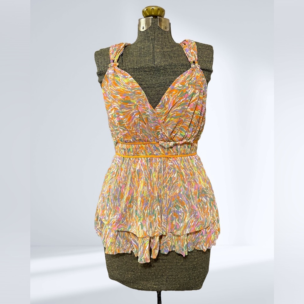 Vivienne Tam Vintage Y2K Mesh Babydoll Cami Top Multicolor Beaded Boho Fairy